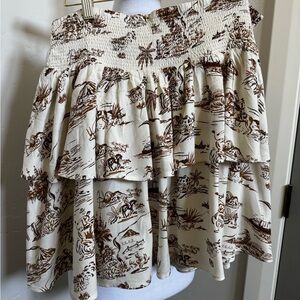 NFR ready! 
Ariat Cream and Brown Tiered Bubble Skirt